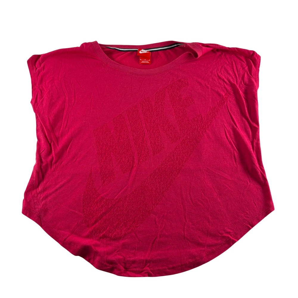 Nike Womens Pink‎ Burnout Logo Relaxed Fit Short Sleeve Top Size Medium 3849